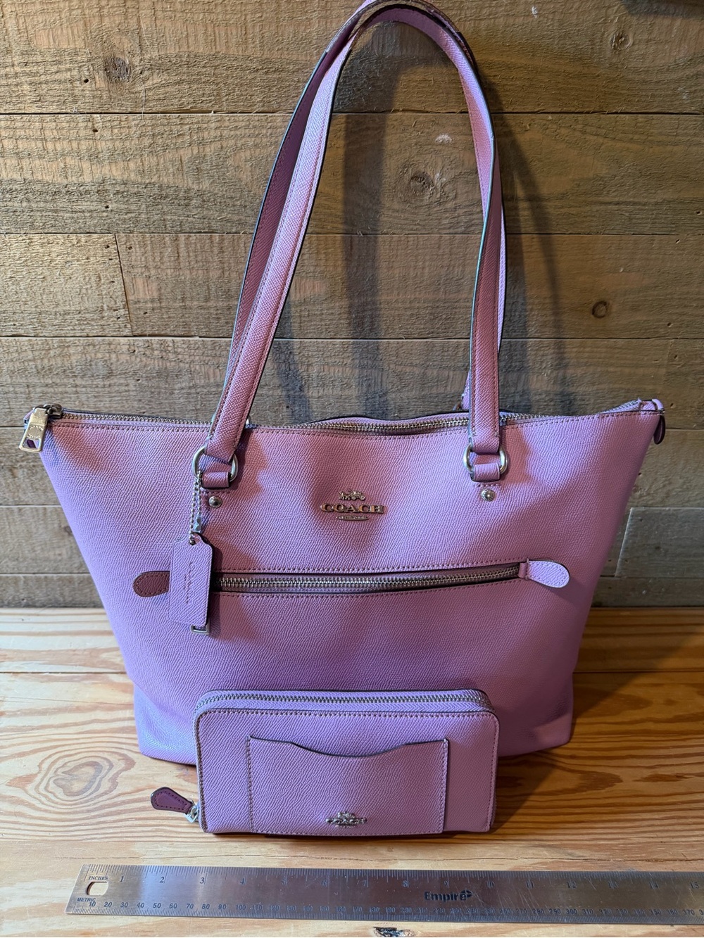 Coach Light Purple Leather Tote with Matching Wallet